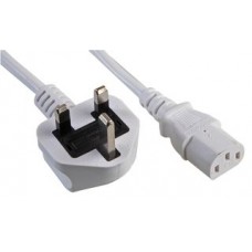 2 m White IEC Mains Lead with Straight Moulded C13 Plug & 5A Fuse